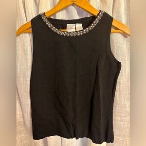 NWOT Emma James Sleeveless Sweater, Beaded Neckline, sz Petite Medium